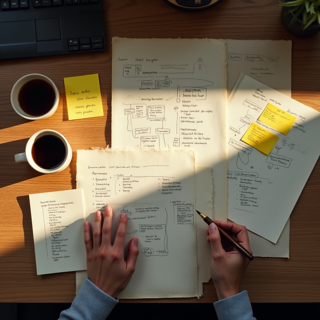 Prozessanalyse am Schreibtisch mit Notizen
